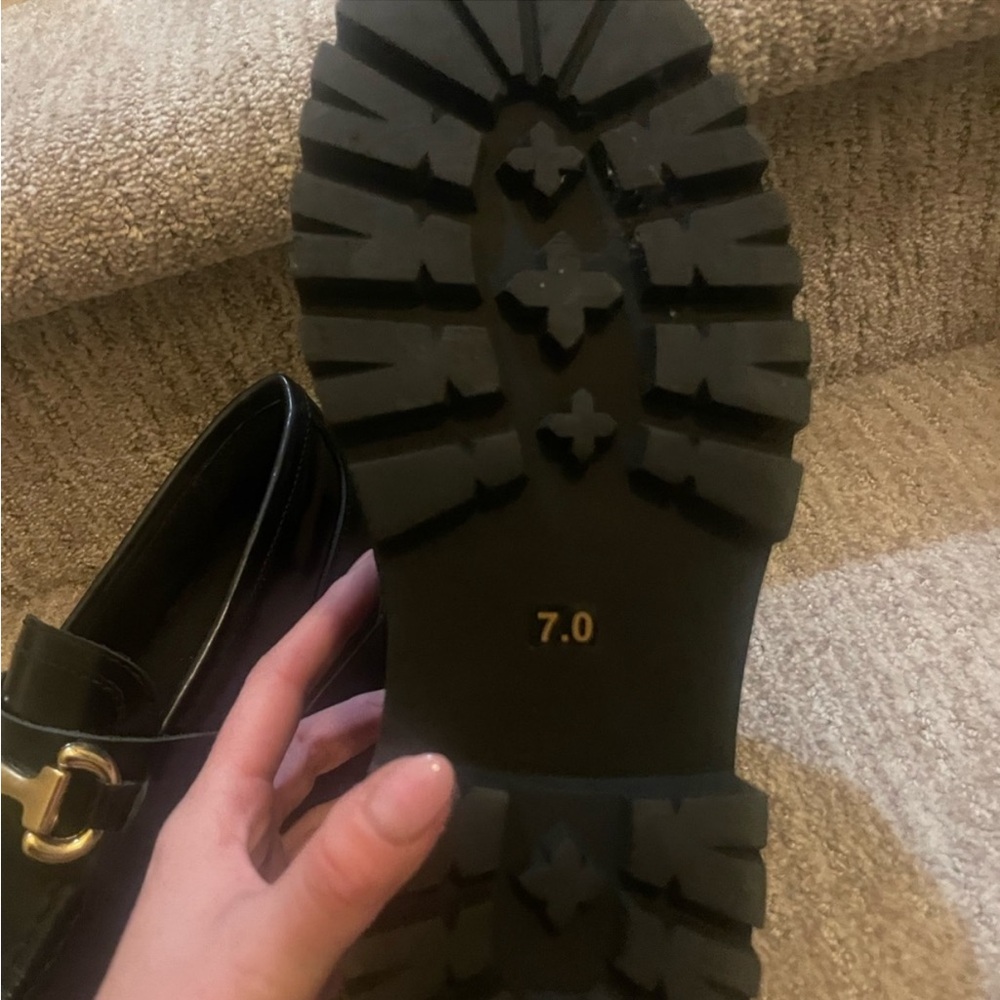Black Loafers with Gold Buckle